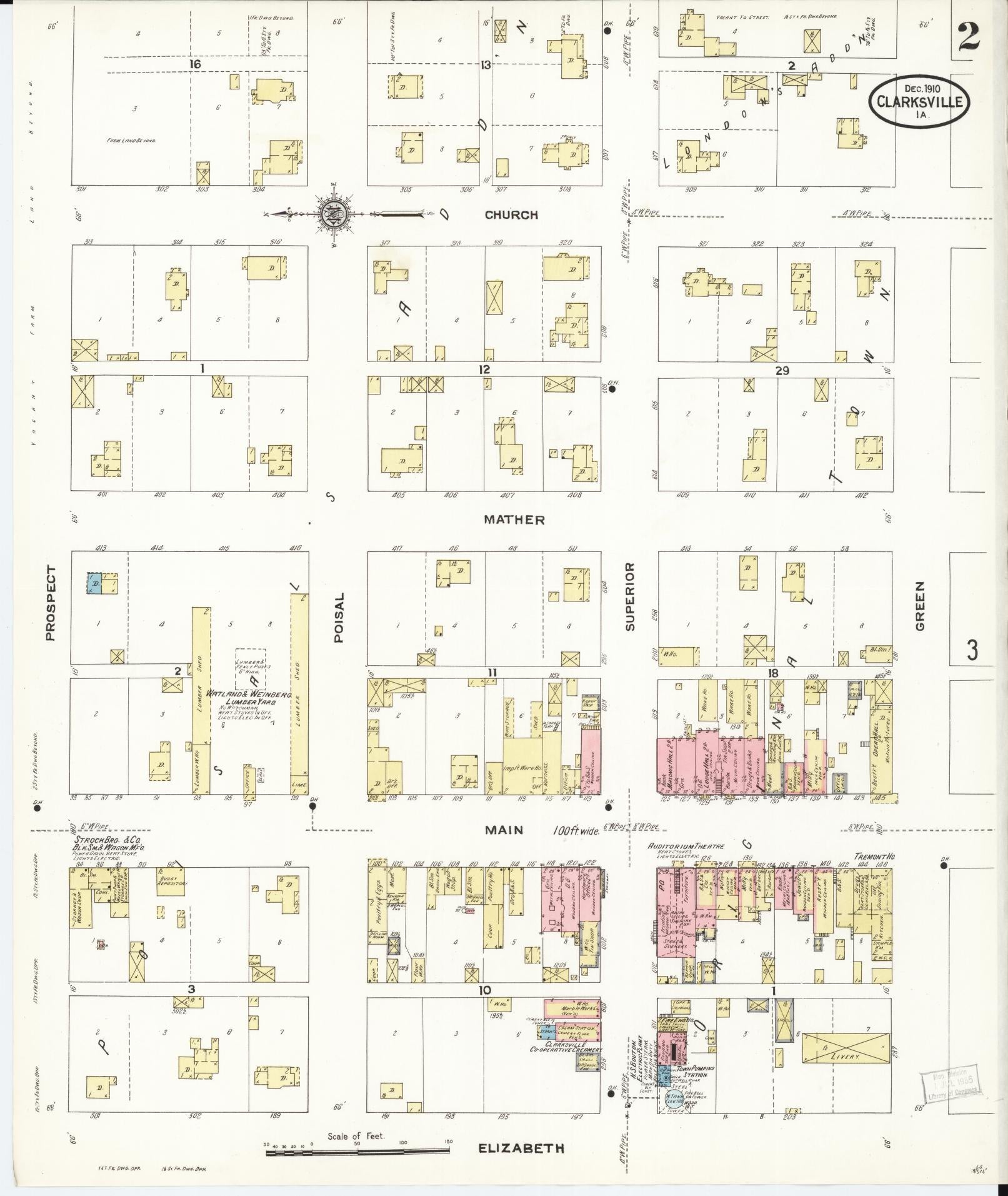 Sanborn Fire Insurance Map from Clarksville, Butler County, Iowa (1910), Sheet #0002 - Historic Sanborn Fire Insurance Map Print, vintage old map wall art