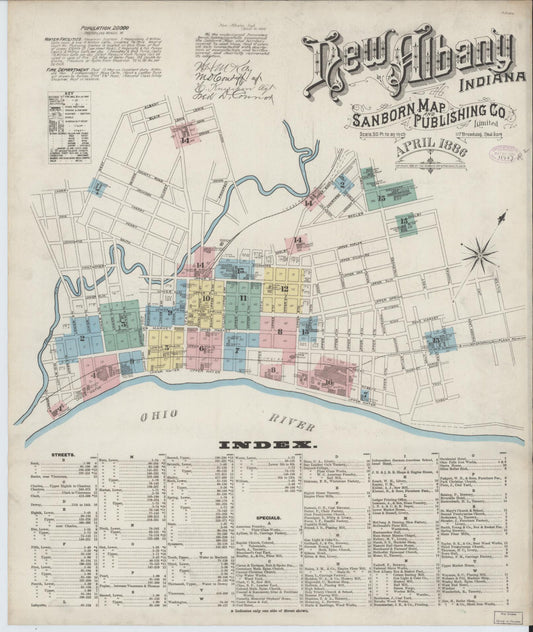 Sanborn Fire Insurance Map from New Albany, Floyd County, Indiana (1886), Sheet #0001 - Historic Sanborn Fire Insurance Map Print, vintage old map wall art, antique decor, genealogy gift, Indiana Indiana map