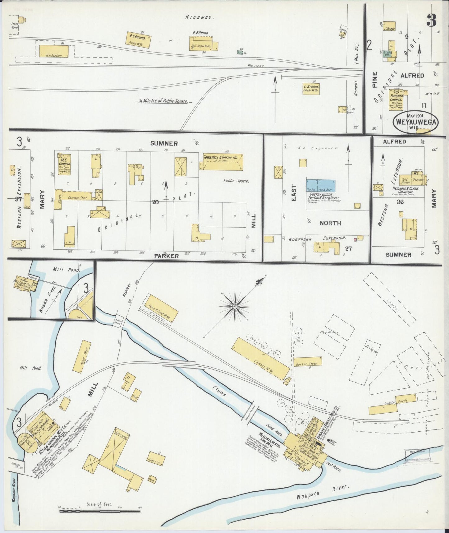 Sanborn Fire Insurance Map from Weyauwega, Waupaca County, Wisconsin (1901), Sheet #0003 - Complete Map Set gallery image, historic Sanborn map, vintage wall art, Wisconsin Wisconsin