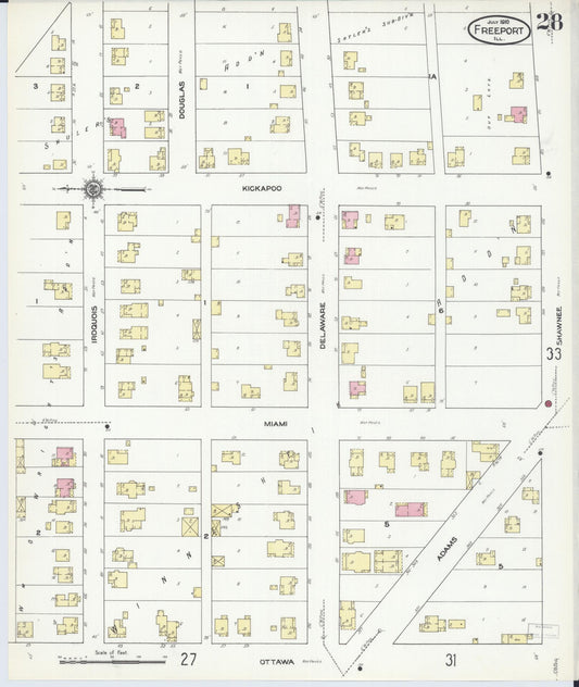 Sanborn Fire Insurance Map from Freeport, Stephenson County, Illinois (1910), Sheet #0028 - Historic Sanborn Fire Insurance Map Print, vintage old map wall art, antique decor, genealogy gift, Illinois Illinois map