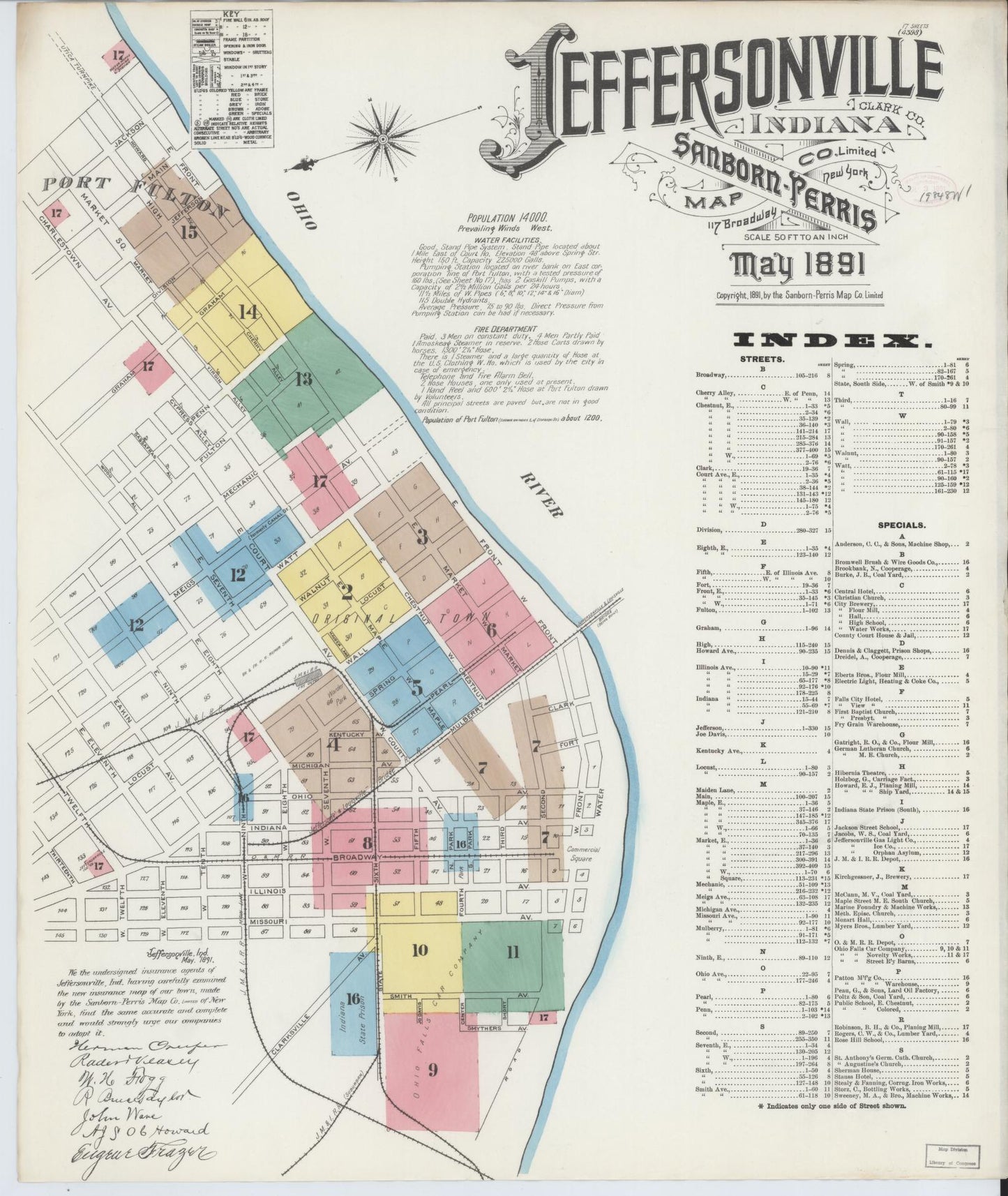 Sanborn Fire Insurance Map from Jeffersonville, Clark County, Indiana (1891), Sheet #0001 - Complete Map Set gallery image, historic Sanborn map, vintage wall art, Indiana Indiana