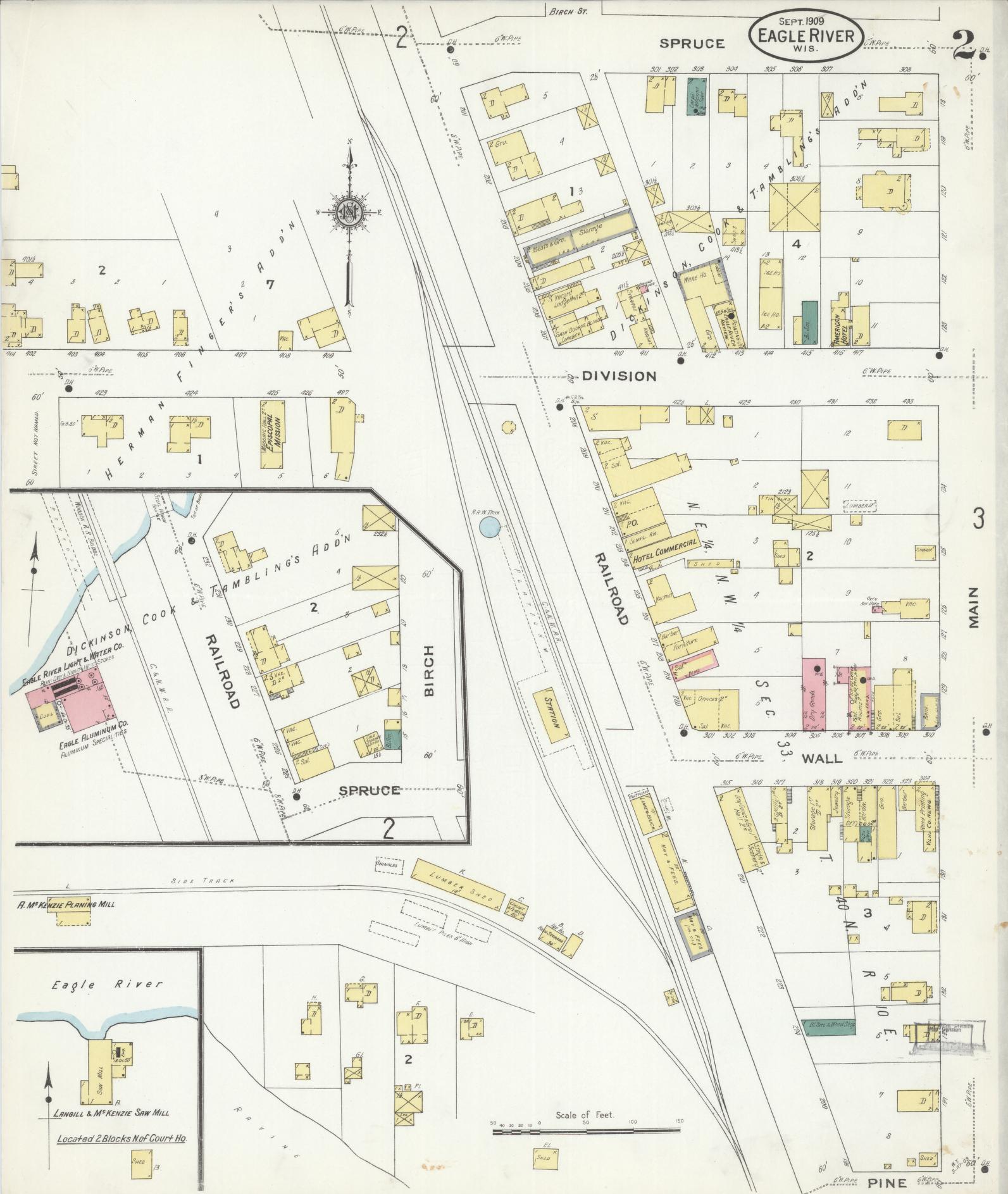Sanborn Fire Insurance Map from Eagle River, Vilas County, Wisconsin (1909), Sheet #0002 - Complete Map Set gallery image, historic Sanborn map, vintage wall art, Wisconsin Wisconsin