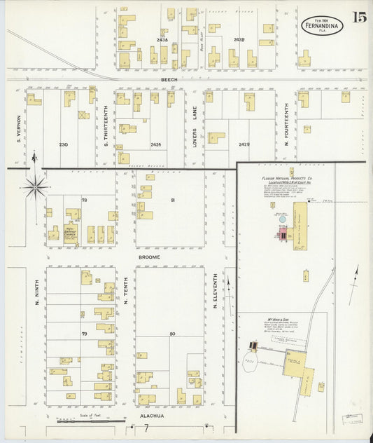 Sanborn Fire Insurance Map from Fernandina, Nassau County, Florida (1909), Sheet #0015 - Historic Sanborn Fire Insurance Map Print, vintage old map wall art, antique decor, genealogy gift, Florida Florida map