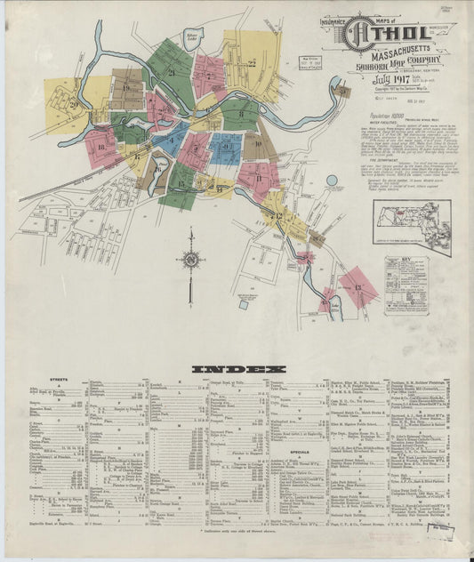 Sanborn Fire Insurance Map from Athol, Worcester County, Massachusetts. (1917) – Historic Sanborn Fire Insurance Map Print