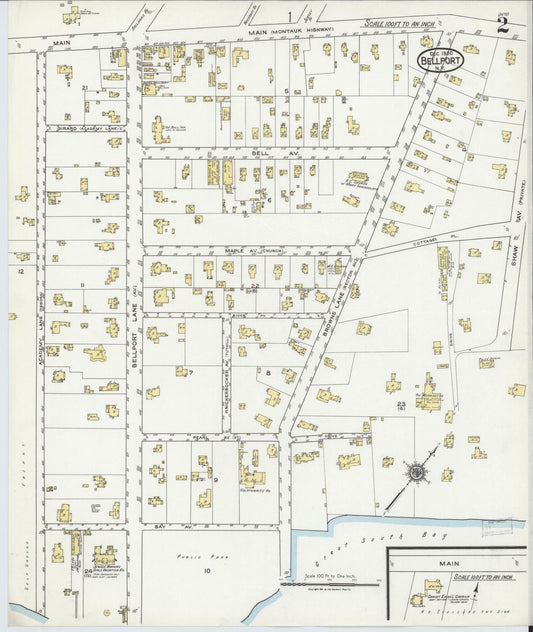 Sanborn Fire Insurance Map from Bellport, Suffolk County, New York (1920), Sheet #0002 - Historic Sanborn Fire Insurance Map Print, vintage old map wall art, antique decor, genealogy gift, New York New York map