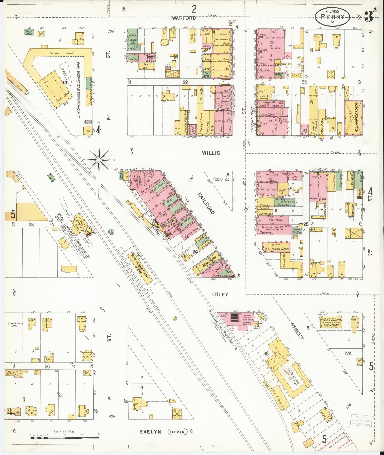 Sanborn Fire Insurance Map from Perry, Dallas County, Iowa (1900), Sheet #0003 - Historic Sanborn Fire Insurance Map Print, vintage old map wall art