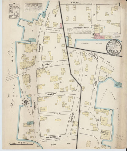 Sanborn Fire Insurance Map from Mystic, New London County, Connecticut (1884), Sheet #0001 - Complete Map Set gallery image, historic Sanborn map, vintage wall art, Connecticut Connecticut