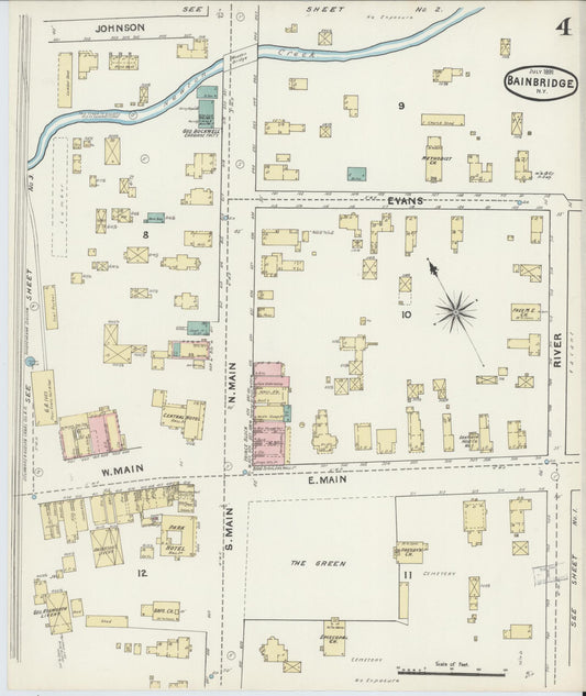 Sanborn Fire Insurance Map from Bainbridge, Chenango County, New York (1891), Sheet #0004 - Historic Sanborn Fire Insurance Map Print, vintage old map wall art, antique decor, genealogy gift, New York New York map