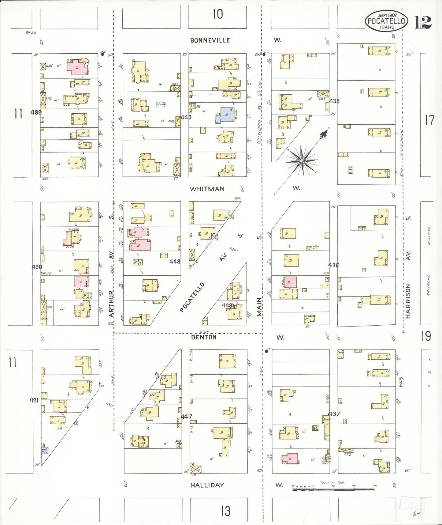 Sanborn Fire Insurance Map from Pocatello, Bannock County, Idaho (1907), Sheet #0012 - Complete Map Set gallery image, historic Sanborn map, vintage wall art, Idaho Idaho
