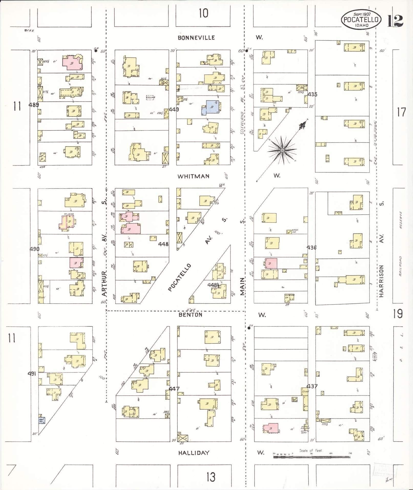 Sanborn Fire Insurance Map from Pocatello, Bannock County, Idaho (1907), Sheet #0012 - Complete Map Set gallery image, historic Sanborn map, vintage wall art, Idaho Idaho