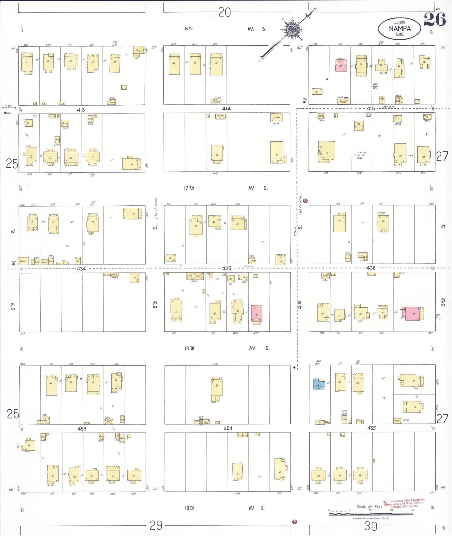 Sanborn Fire Insurance Map from Nampa, Canyon County, Idaho (1921), Sheet #0026 - Complete Map Set gallery image, historic Sanborn map, vintage wall art, Idaho Idaho