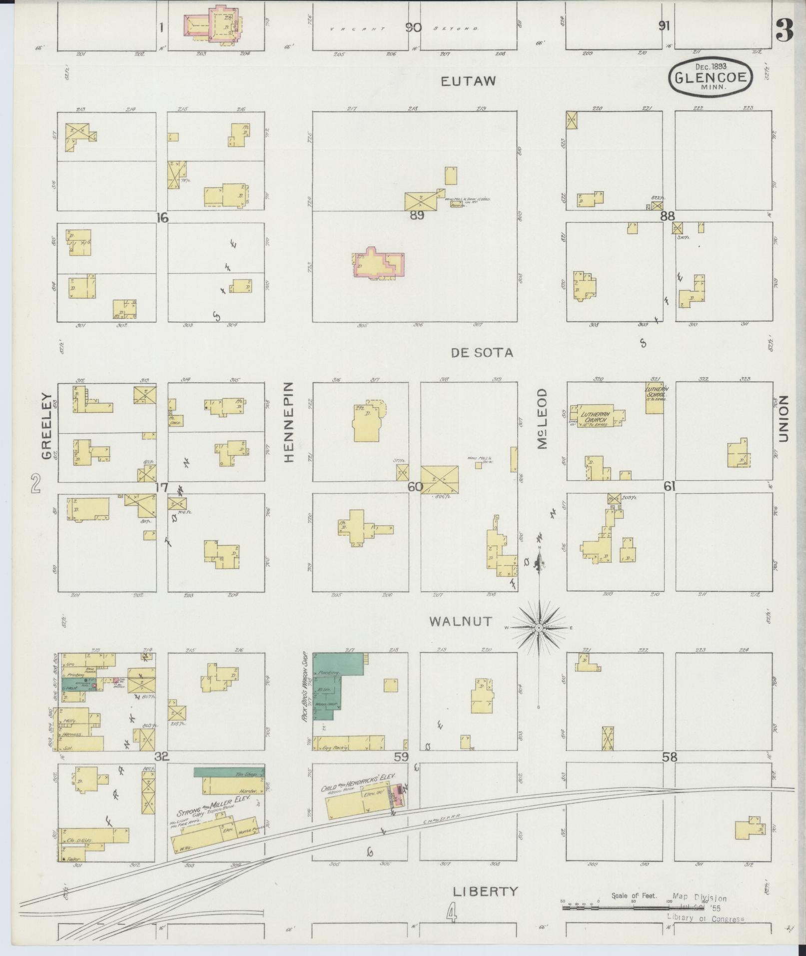 Sanborn Fire Insurance Map from Glencoe, Mcleod County, Minnesota (1893), Sheet #0003 - Historic Sanborn Fire Insurance Map Print, vintage old map wall art, antique decor, genealogy gift, Minnesota Minnesota map