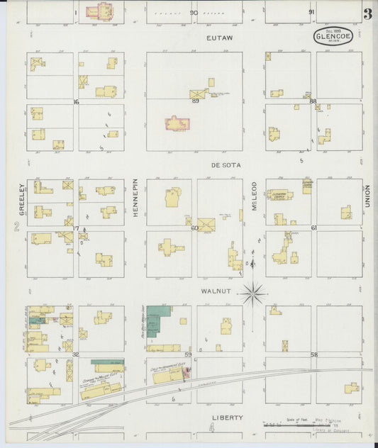 Sanborn Fire Insurance Map from Glencoe, Mcleod County, Minnesota (1893), Sheet #0003 - Historic Sanborn Fire Insurance Map Print, vintage old map wall art, antique decor, genealogy gift, Minnesota Minnesota map