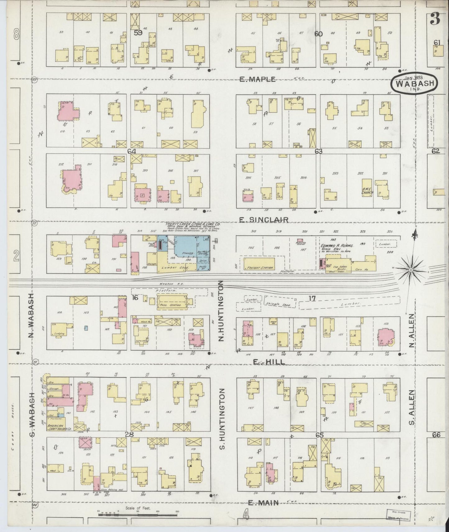 Sanborn Fire Insurance Map from Wabash, Wabash County, Indiana (1893), Sheet #0003 - Complete Map Set gallery image, historic Sanborn map, vintage wall art, Indiana Indiana