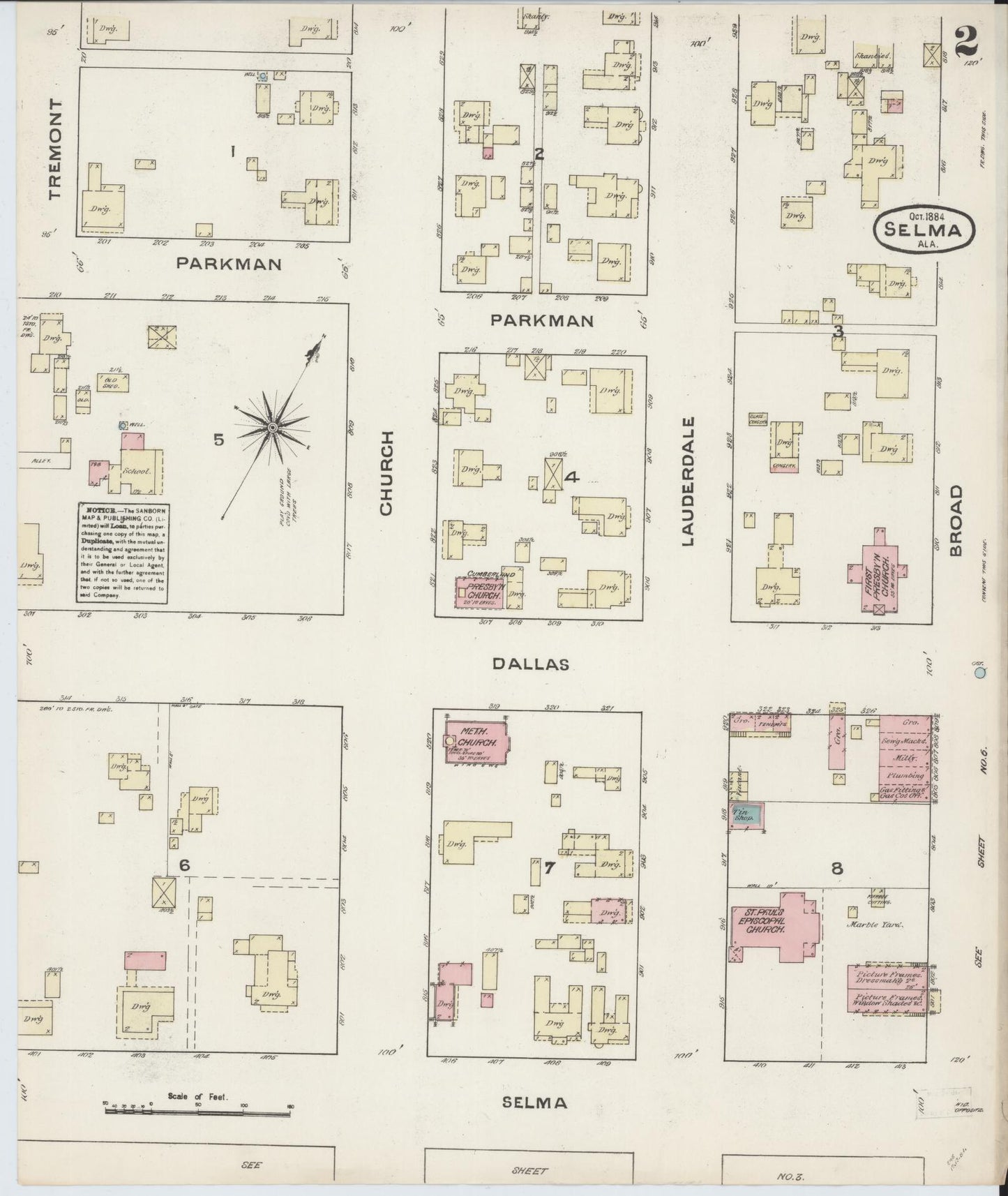Sanborn Fire Insurance Map from Selma, Dallas County, Alabama (1884), Sheet #0002 - Complete Map Set gallery image, historic Sanborn map, vintage wall art, Alabama Alabama