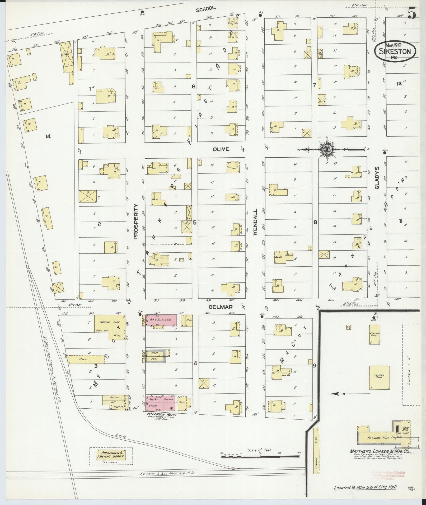 Sanborn Fire Insurance Map from Sikeston, Scott County, Missouri (1910), Sheet #0005 - Historic Sanborn Fire Insurance Map Print, vintage old map wall art, antique decor, genealogy gift, Missouri Missouri map