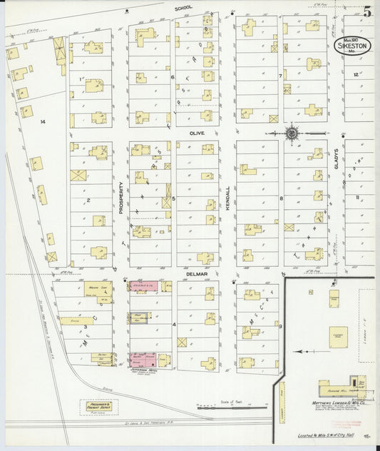Sanborn Fire Insurance Map from Sikeston, Scott County, Missouri (1910), Sheet #0005 - Historic Sanborn Fire Insurance Map Print, vintage old map wall art, antique decor, genealogy gift, Missouri Missouri map