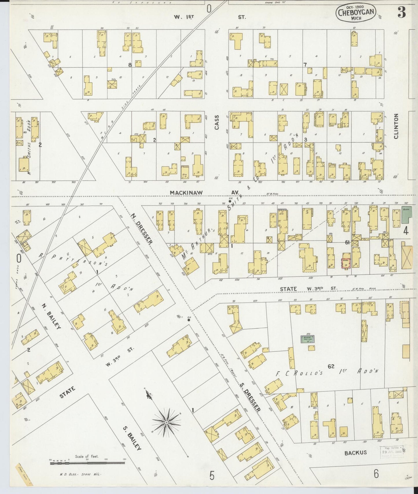 Sanborn Fire Insurance Map from Cheboygan, Cheboygan County, Michigan (1900), Sheet #0003 - Historic Sanborn Fire Insurance Map Print, vintage old map wall art, antique decor, genealogy gift, Michigan Michigan map
