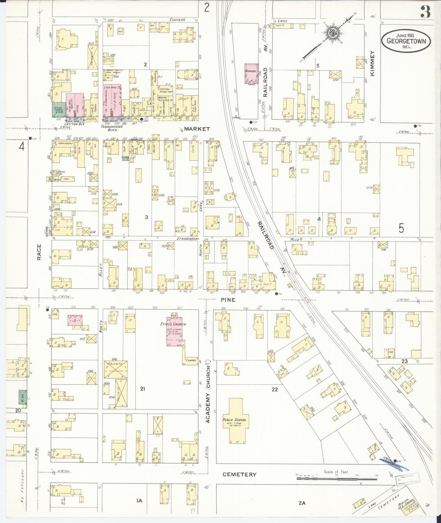 Sanborn Fire Insurance Map from Georgetown, Sussex County, Delaware (1910), Sheet #0003 - Complete Map Set gallery image, historic Sanborn map, vintage wall art, Delaware Delaware