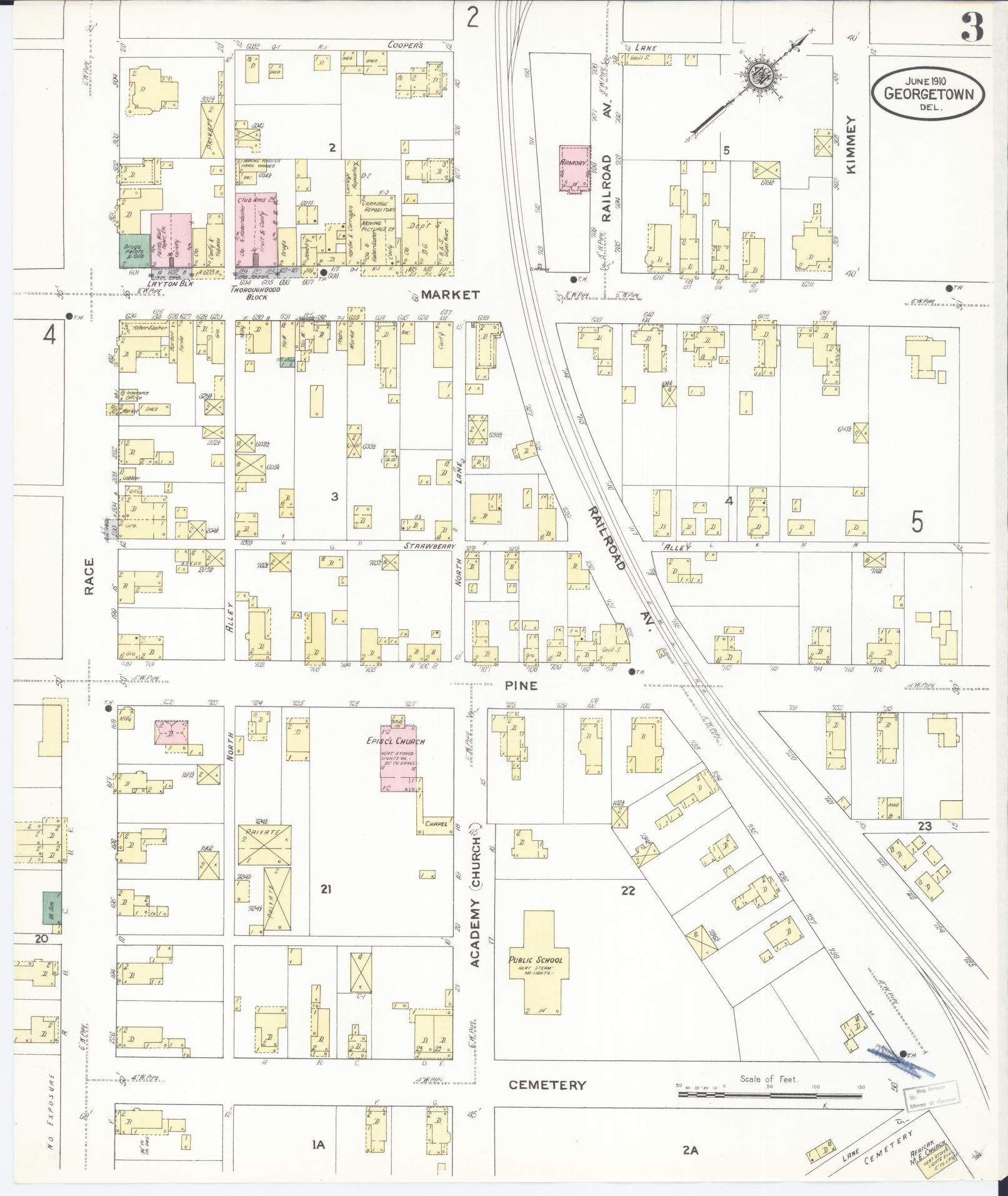 Sanborn Fire Insurance Map from Georgetown, Sussex County, Delaware (1910), Sheet #0003 - Complete Map Set gallery image, historic Sanborn map, vintage wall art, Delaware Delaware