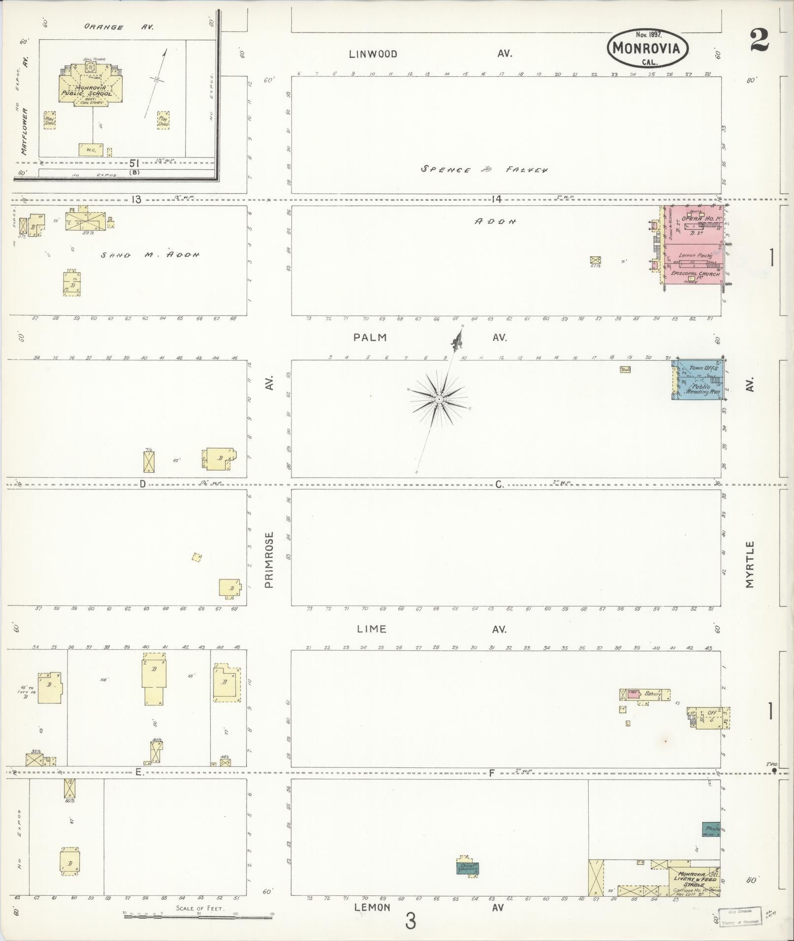 Sanborn Fire Insurance Map from Monrovia, Los Angeles County, California (1897), Sheet #0002 - Historic Sanborn Fire Insurance Map Print, vintage old map wall art, antique decor, genealogy gift, California California map