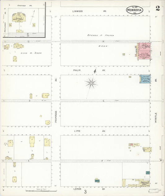Sanborn Fire Insurance Map from Monrovia, Los Angeles County, California (1897), Sheet #0002 - Historic Sanborn Fire Insurance Map Print, vintage old map wall art, antique decor, genealogy gift, California California map