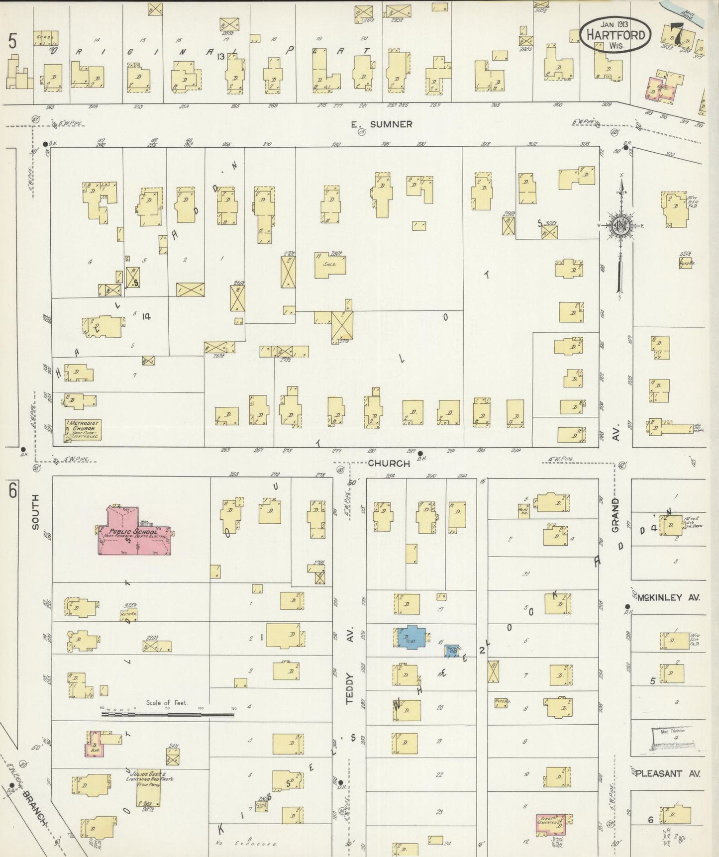 Sanborn Fire Insurance Map from Hartford, Washington County, Wisconsin (1913), Sheet #0007 - Complete Map Set gallery image, historic Sanborn map, vintage wall art, Wisconsin Wisconsin