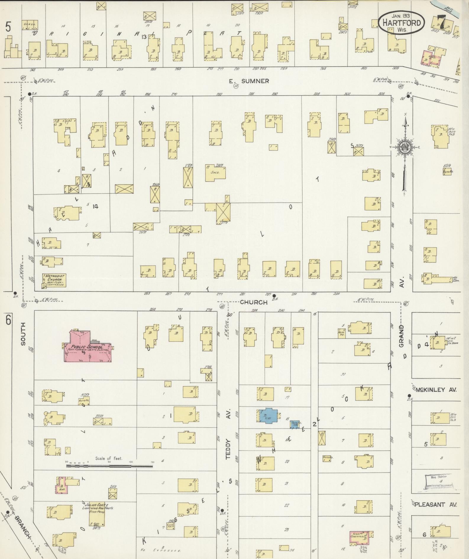 Sanborn Fire Insurance Map from Hartford, Washington County, Wisconsin (1913), Sheet #0007 - Complete Map Set gallery image, historic Sanborn map, vintage wall art, Wisconsin Wisconsin