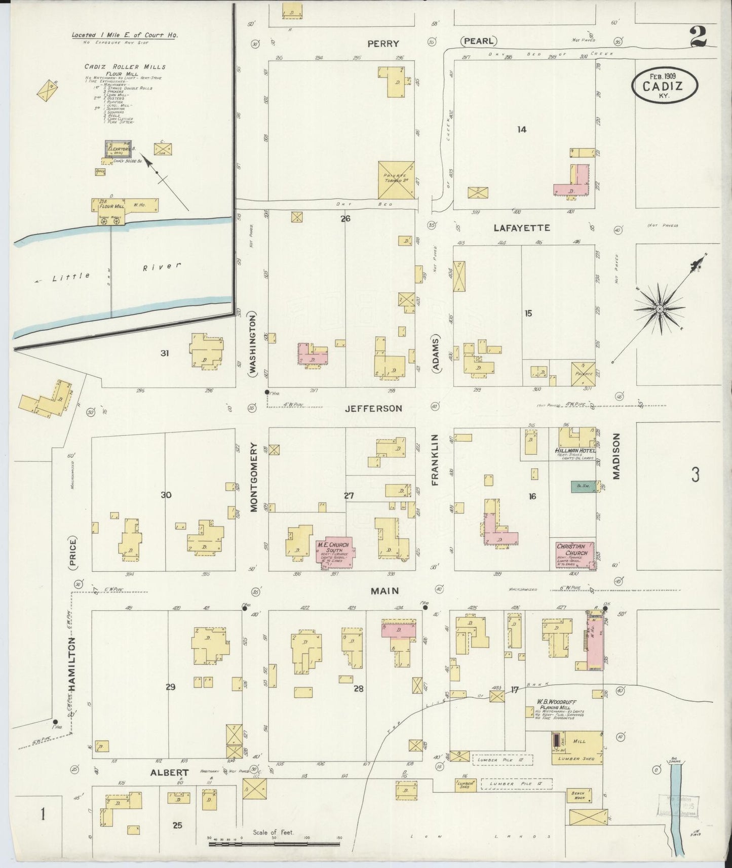 Sanborn Fire Insurance Map from Cadiz, Trigg County, Kentucky (1909), Sheet #0002 - Historic Sanborn Fire Insurance Map Print, vintage old map wall art, antique decor, genealogy gift, Kentucky Kentucky map