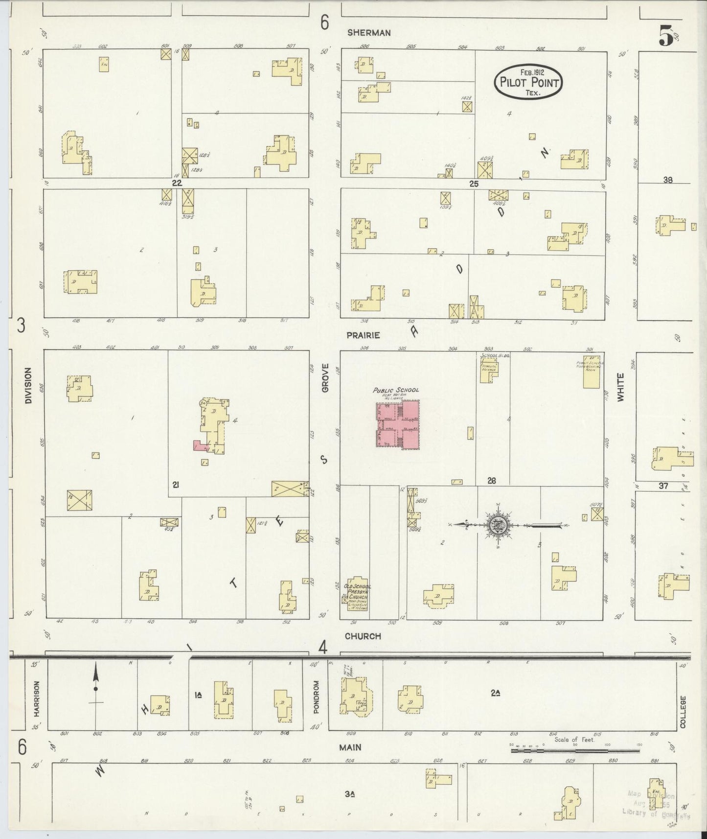 Sanborn Fire Insurance Map from Pilot Point, Denton County, Texas (1912), Sheet #0005 - Historic Sanborn Fire Insurance Map Print, vintage old map wall art, antique decor, genealogy gift, Texas Texas map