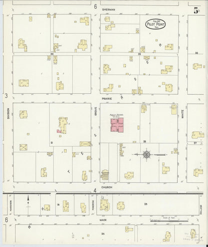 Sanborn Fire Insurance Map from Pilot Point, Denton County, Texas (1912), Sheet #0005 - Historic Sanborn Fire Insurance Map Print, vintage old map wall art, antique decor, genealogy gift, Texas Texas map