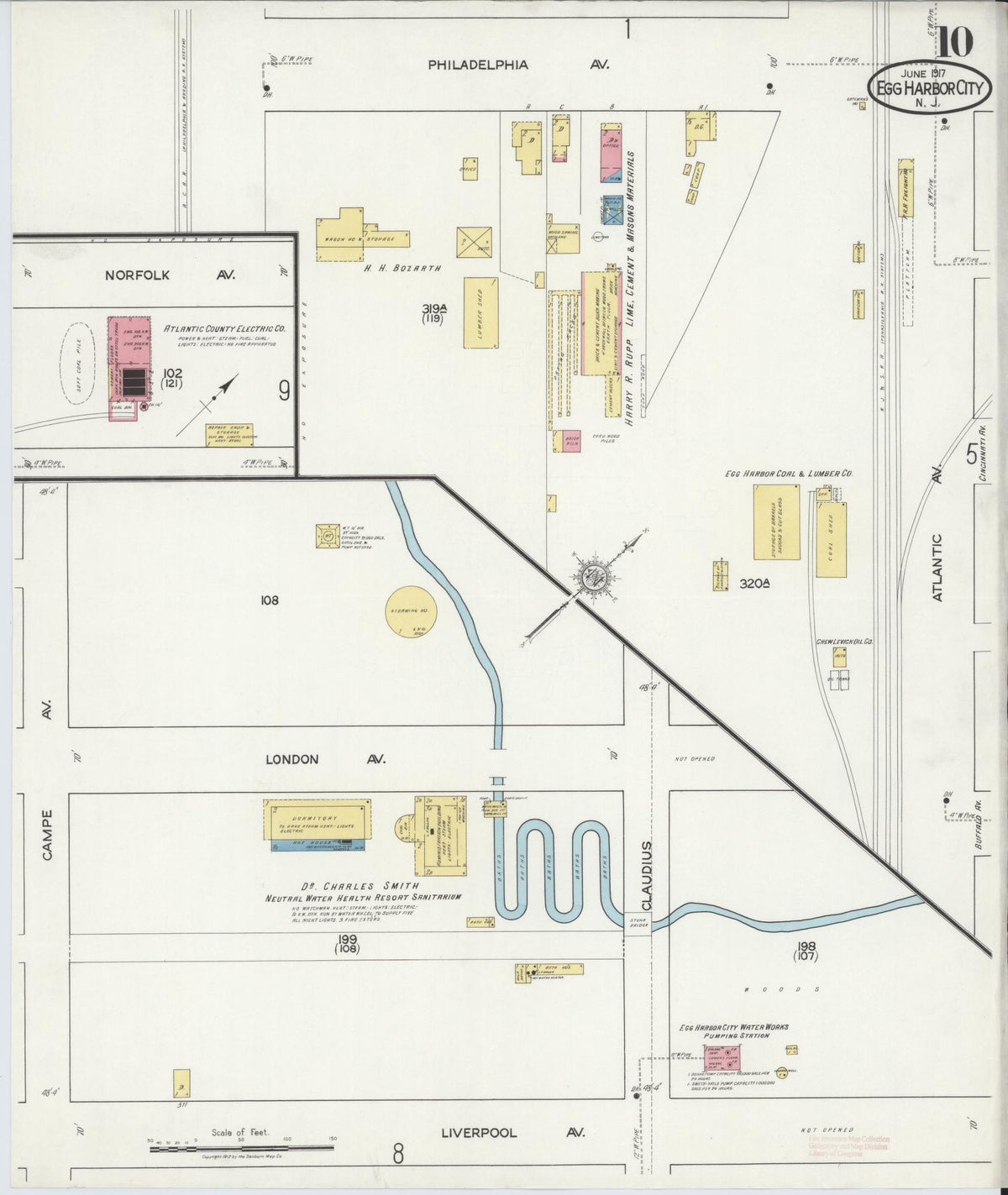 Sanborn Fire Insurance Map from Egg Harbor City, Atlantic County, New Jersey (1917), Sheet #0010 - Complete Map Set gallery image, historic Sanborn map, vintage wall art, New Jersey New Jersey