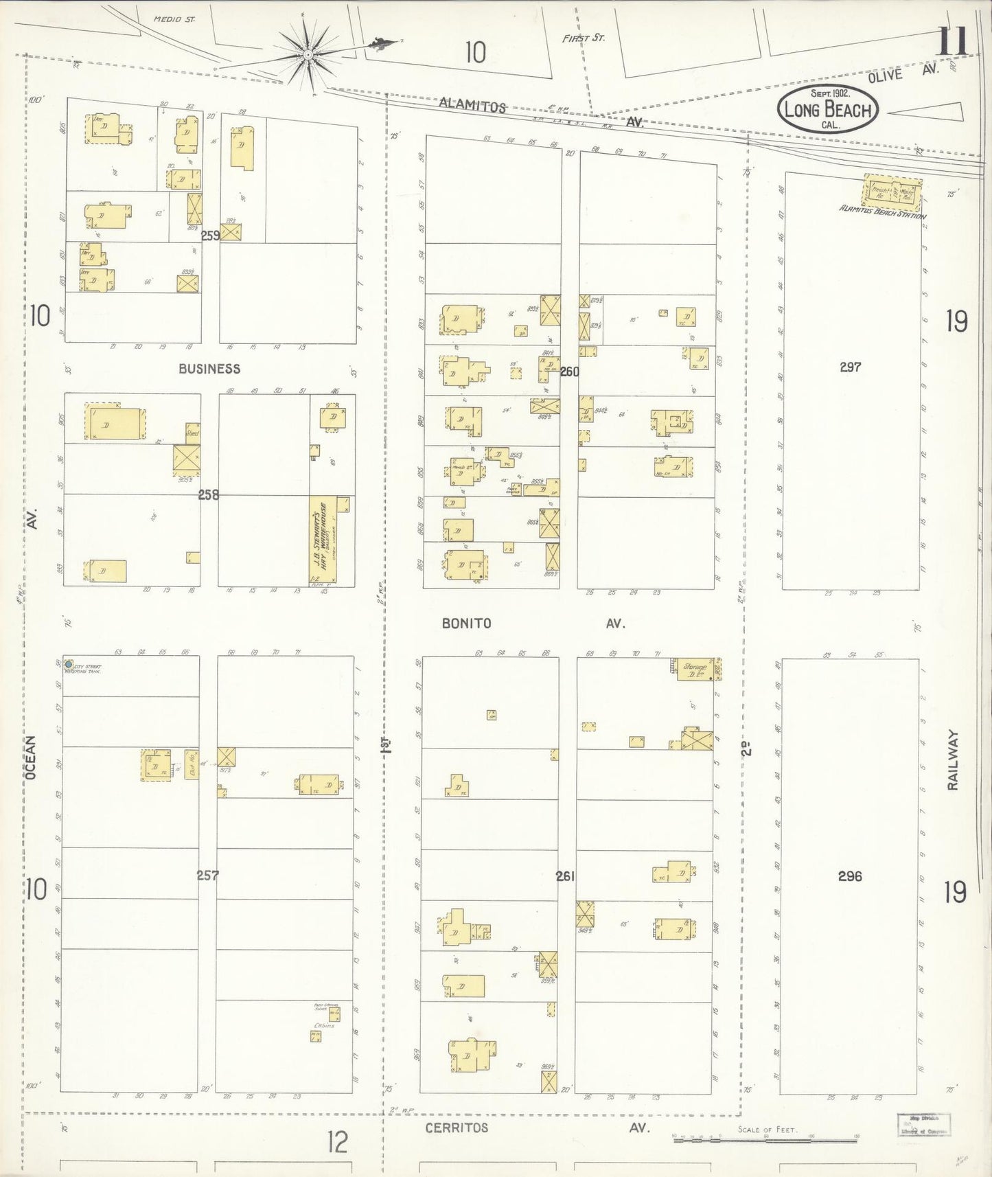 Sanborn Fire Insurance Map from Long Beach, Los Angeles County, California (1902), Sheet #0011 - Historic Sanborn Fire Insurance Map Print, vintage old map wall art, antique decor, genealogy gift, California California map