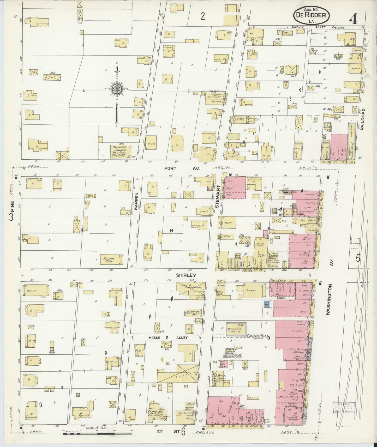 Sanborn Fire Insurance Map from De Ridder, Beauregard Parish, Louisiana (1912), Sheet #0004 - Complete Map Set gallery image, historic Sanborn map, vintage wall art, Louisiana Louisiana