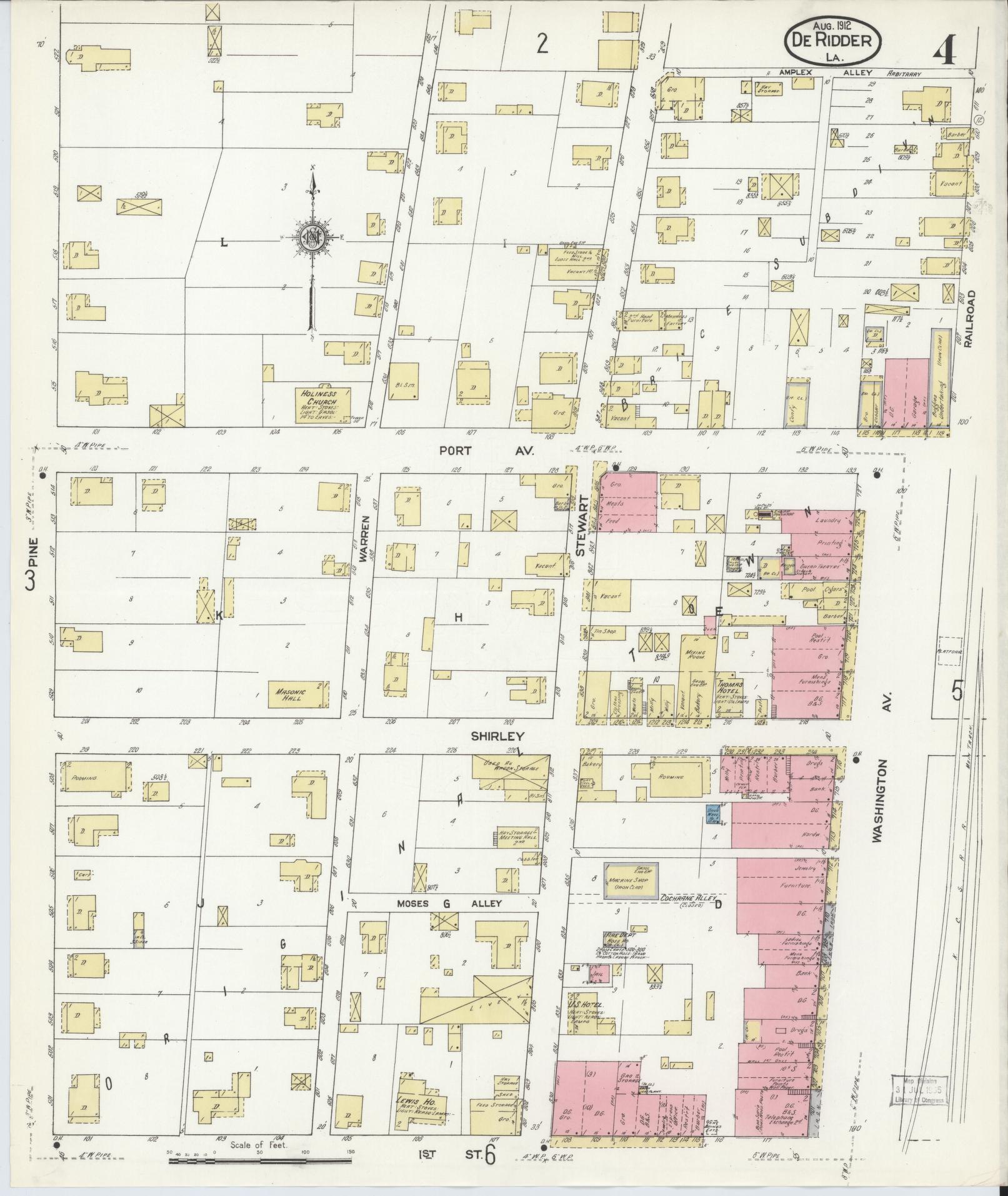 Sanborn Fire Insurance Map from De Ridder, Beauregard Parish, Louisiana (1912), Sheet #0004 - Complete Map Set gallery image, historic Sanborn map, vintage wall art, Louisiana Louisiana