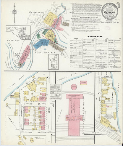 Sanborn Fire Insurance Map from Piedmont, Mineral County, West Virginia (1913), Sheet #0001 - Complete Map Set gallery image, historic Sanborn map, vintage wall art, West Virginia West Virginia