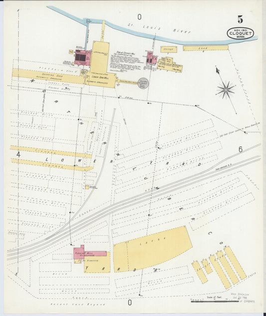Sanborn Fire Insurance Map from Cloquet, Carlton County, Minnesota (1901), Sheet #0005 - Historic Sanborn Fire Insurance Map Print, vintage old map wall art, antique decor, genealogy gift, Minnesota Minnesota map