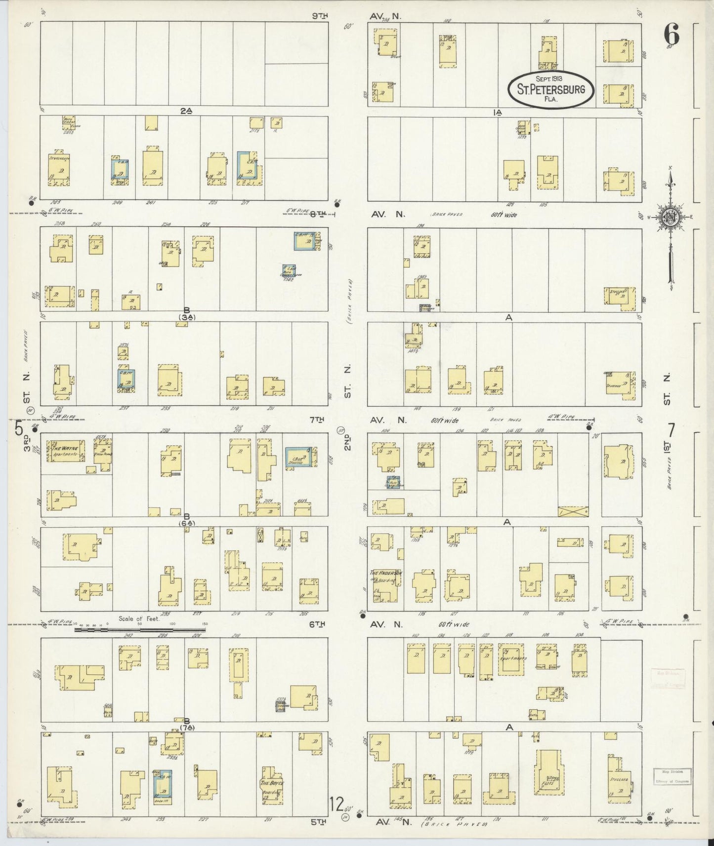 Sanborn Fire Insurance Map from Saint Petersburg, Pinellas County, Florida (1913), Sheet #0006 - Complete Map Set gallery image, historic Sanborn map, vintage wall art, Florida Florida