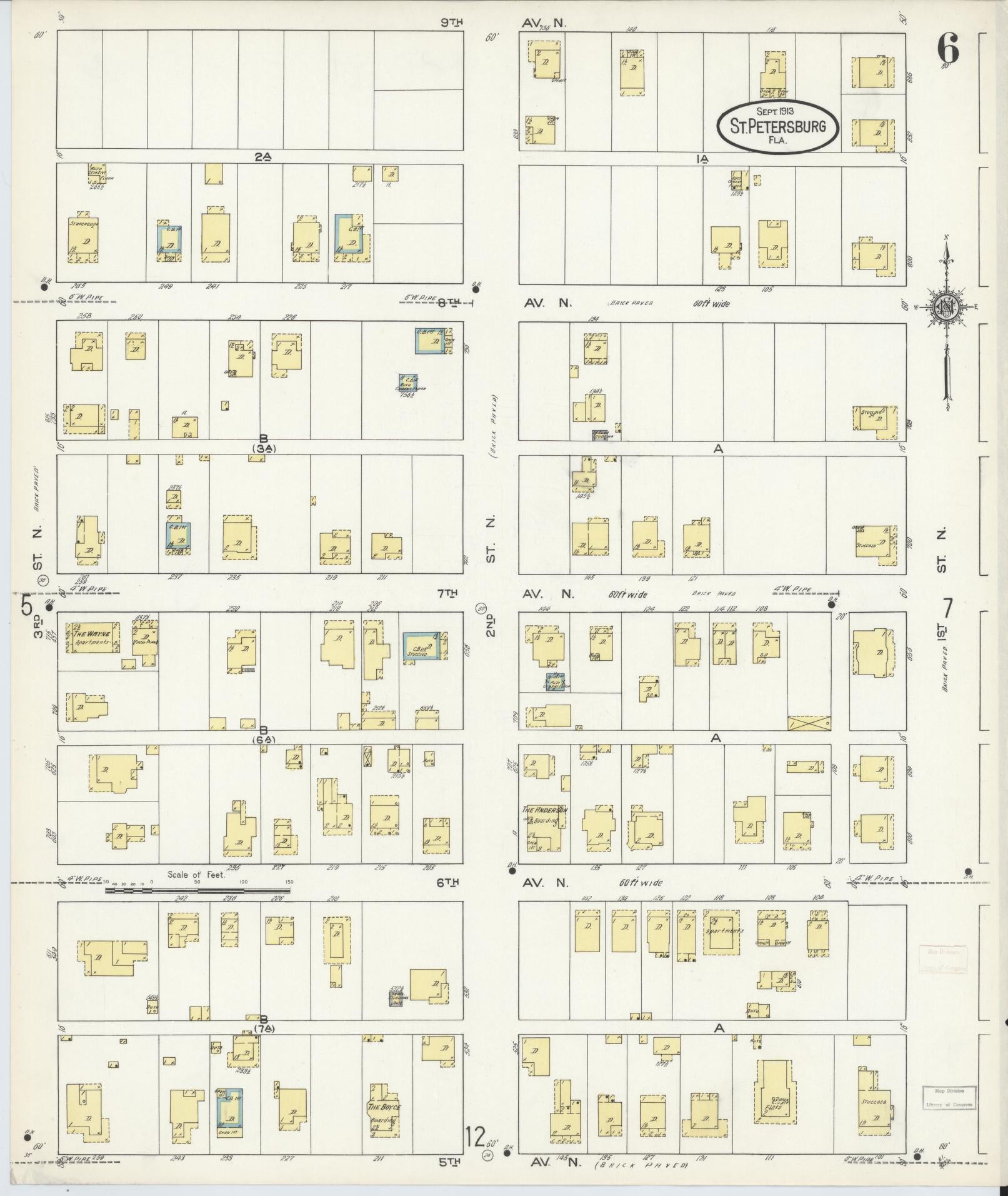 Sanborn Fire Insurance Map from Saint Petersburg, Pinellas County, Florida (1913), Sheet #0006 - Complete Map Set gallery image, historic Sanborn map, vintage wall art, Florida Florida
