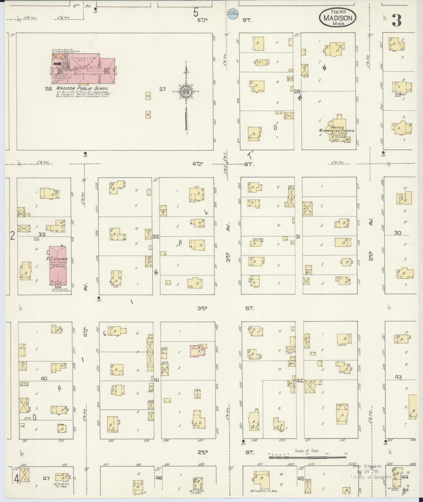 Sanborn Fire Insurance Map from Madison, Lac Qui Parle County, Minnesota (1913), Sheet #0003 - Historic Sanborn Fire Insurance Map Print, vintage old map wall art, antique decor, genealogy gift, Minnesota Minnesota map