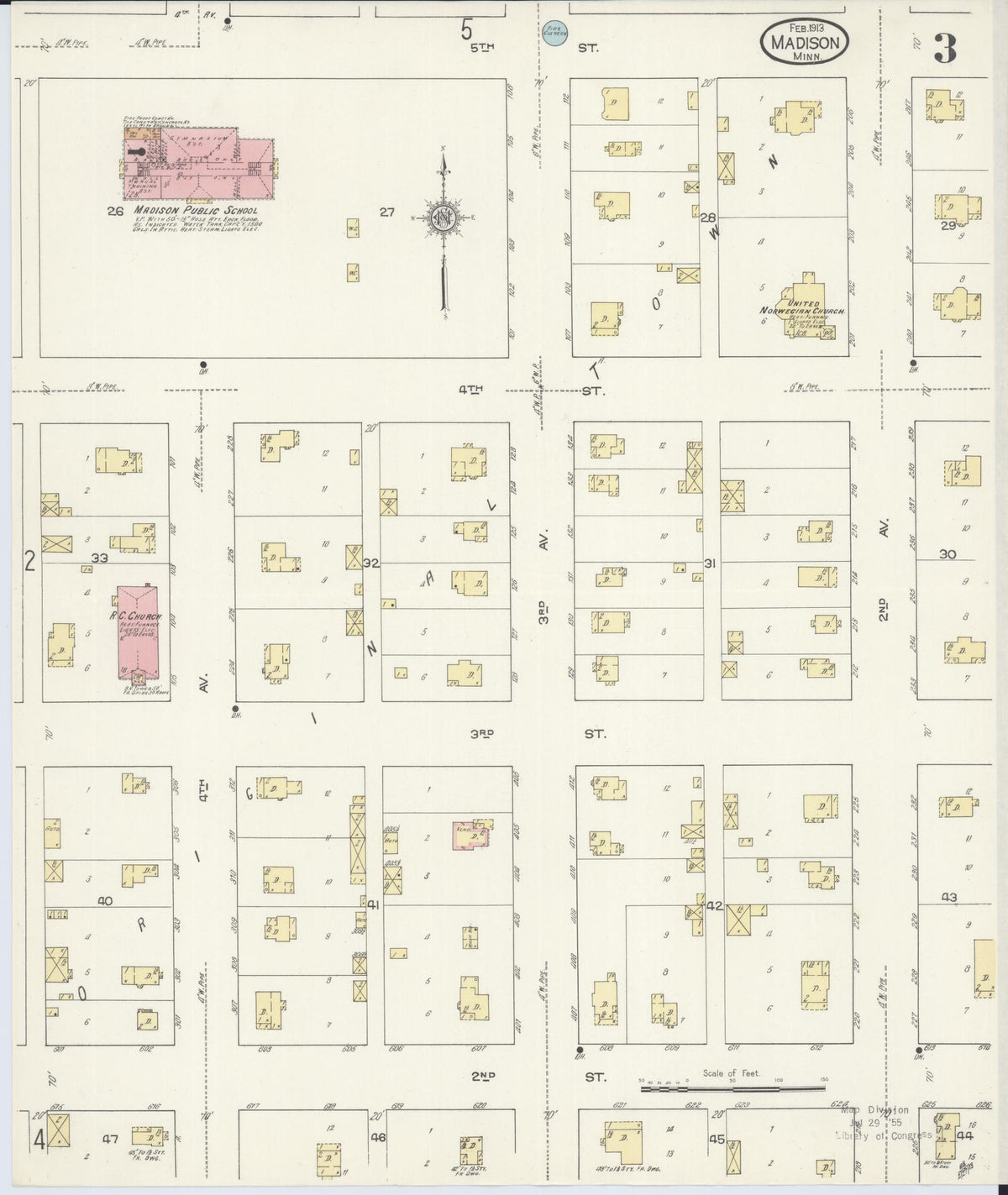 Sanborn Fire Insurance Map from Madison, Lac Qui Parle County, Minnesota (1913), Sheet #0003 - Historic Sanborn Fire Insurance Map Print, vintage old map wall art, antique decor, genealogy gift, Minnesota Minnesota map
