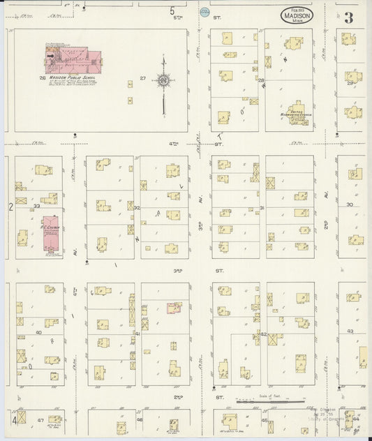 Sanborn Fire Insurance Map from Madison, Lac Qui Parle County, Minnesota (1913), Sheet #0003 - Historic Sanborn Fire Insurance Map Print, vintage old map wall art, antique decor, genealogy gift, Minnesota Minnesota map