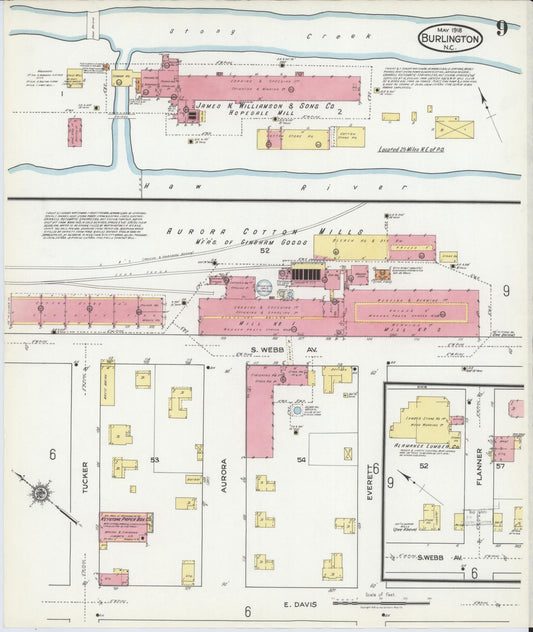 Sanborn Fire Insurance Map from Burlington, Alamance County, North Carolina (1918), Sheet #0009 - Historic Sanborn Fire Insurance Map Print, vintage old map wall art, antique decor, genealogy gift, North Carolina North Carolina map