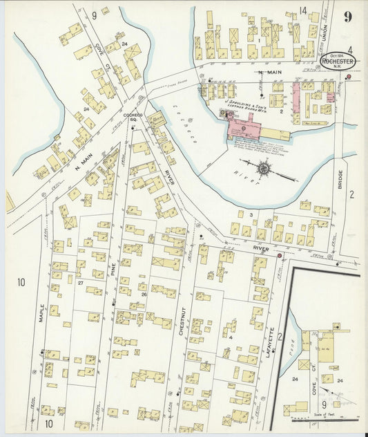 Sanborn Fire Insurance Map from Rochester, Strafford County, New Hampshire (1914), Sheet #0009 - Historic Sanborn Fire Insurance Map Print, vintage old map wall art, antique decor, genealogy gift, New Hampshire New Hampshire map