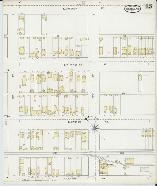 Sanborn Fire Insurance Map from Ashland, Boyd County, Kentucky (1895), Sheet #0013 - Historic Sanborn Fire Insurance Map Print, vintage old map wall art, antique decor, genealogy gift, Kentucky Kentucky map