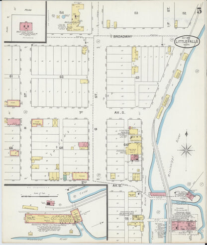 Sanborn Fire Insurance Map from Little Falls, Morrison County, Minnesota (1892), Sheet #0005 - Historic Sanborn Fire Insurance Map Print, vintage old map wall art, antique decor, genealogy gift, Minnesota Minnesota map