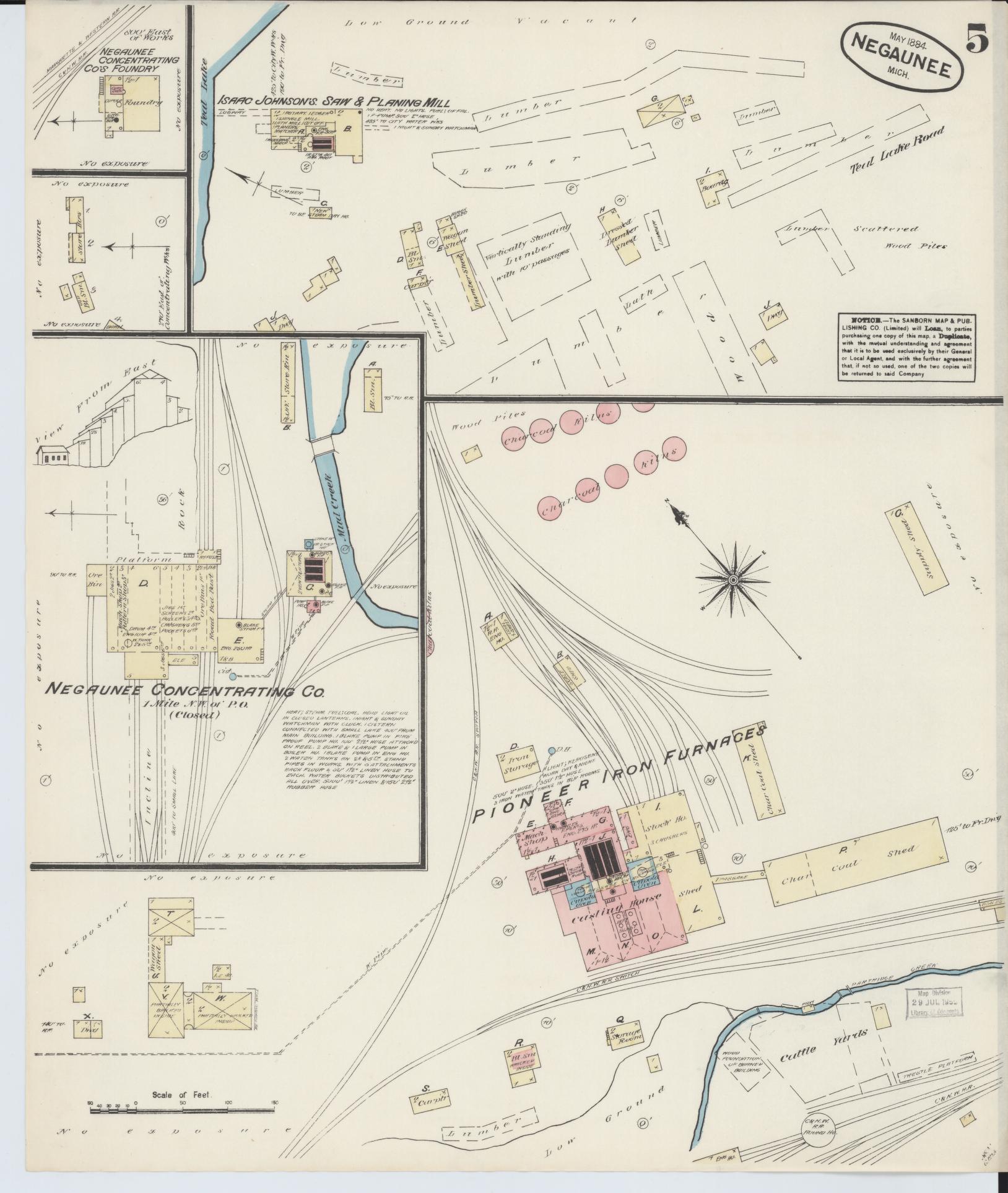 Sanborn Fire Insurance Map from Negaunee, Marquette County, Michigan (1884), Sheet #0005 - Historic Sanborn Fire Insurance Map Print, vintage old map wall art, antique decor, genealogy gift, Michigan Michigan map