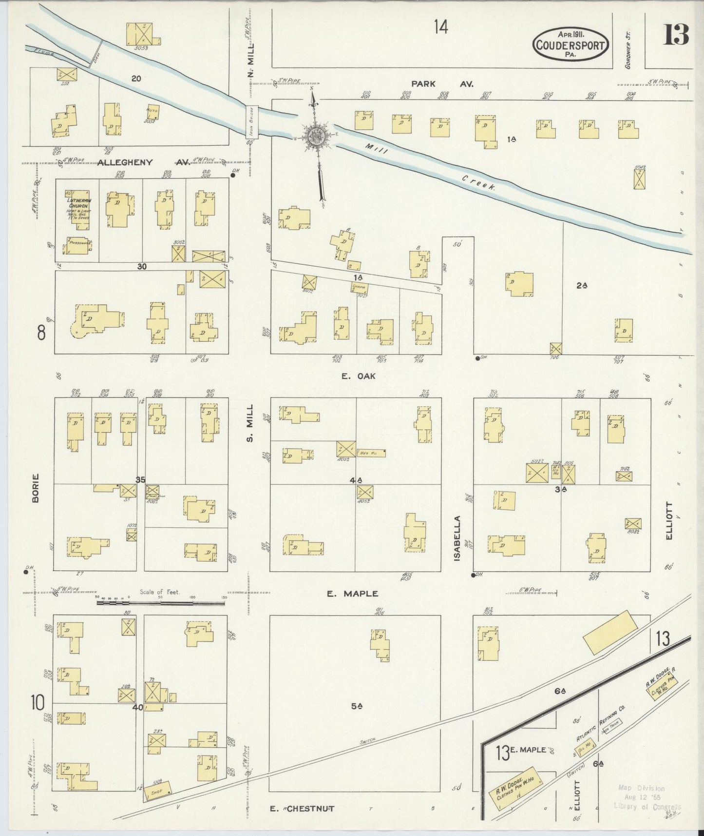 Sanborn Fire Insurance Map from Coudersport, Potter County, Pennsylvania (1911), Sheet #0013 - Historic Sanborn Fire Insurance Map Print, vintage old map wall art, antique decor, genealogy gift, Pennsylvania Pennsylvania map