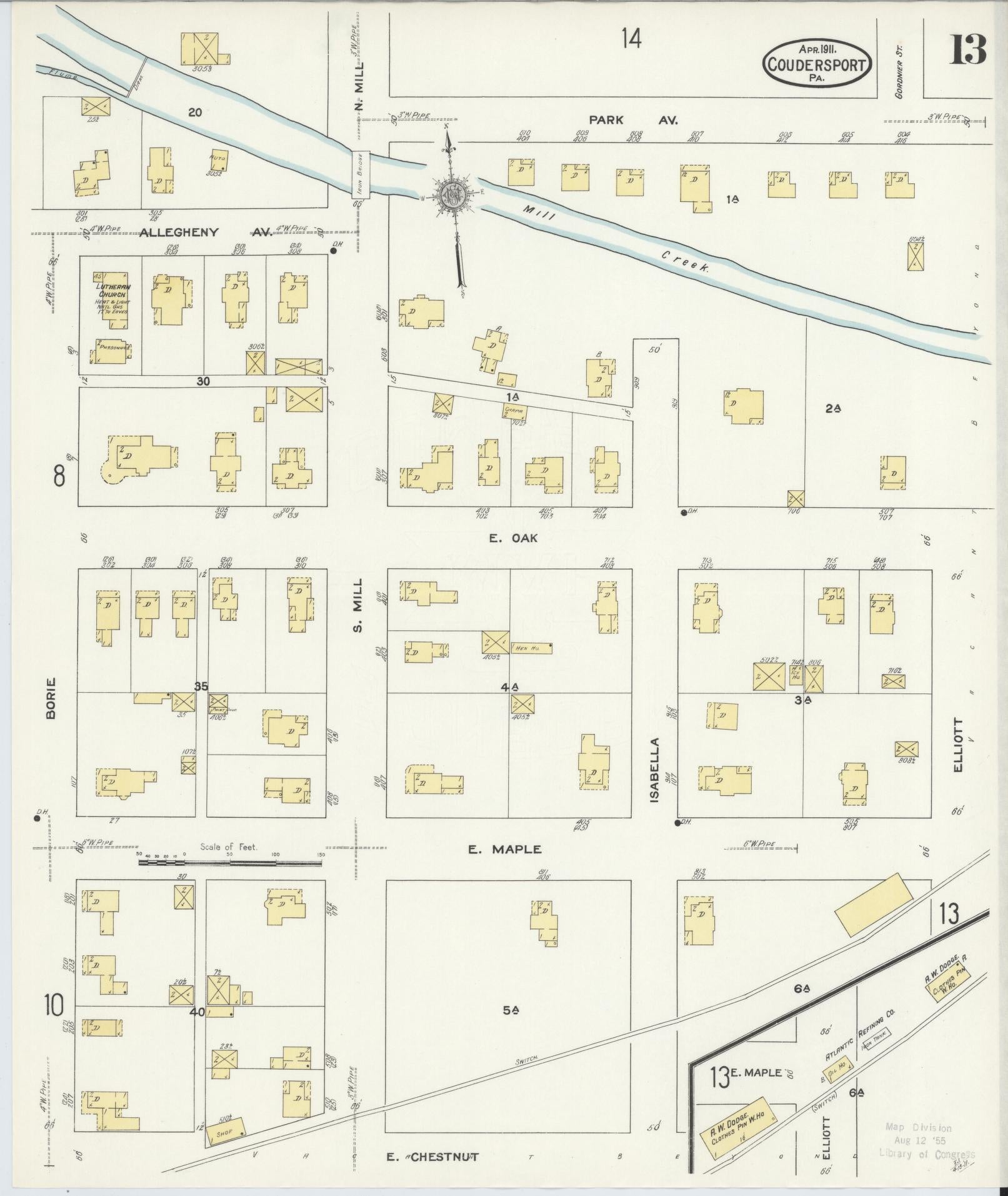 Sanborn Fire Insurance Map from Coudersport, Potter County, Pennsylvania (1911), Sheet #0013 - Historic Sanborn Fire Insurance Map Print, vintage old map wall art, antique decor, genealogy gift, Pennsylvania Pennsylvania map