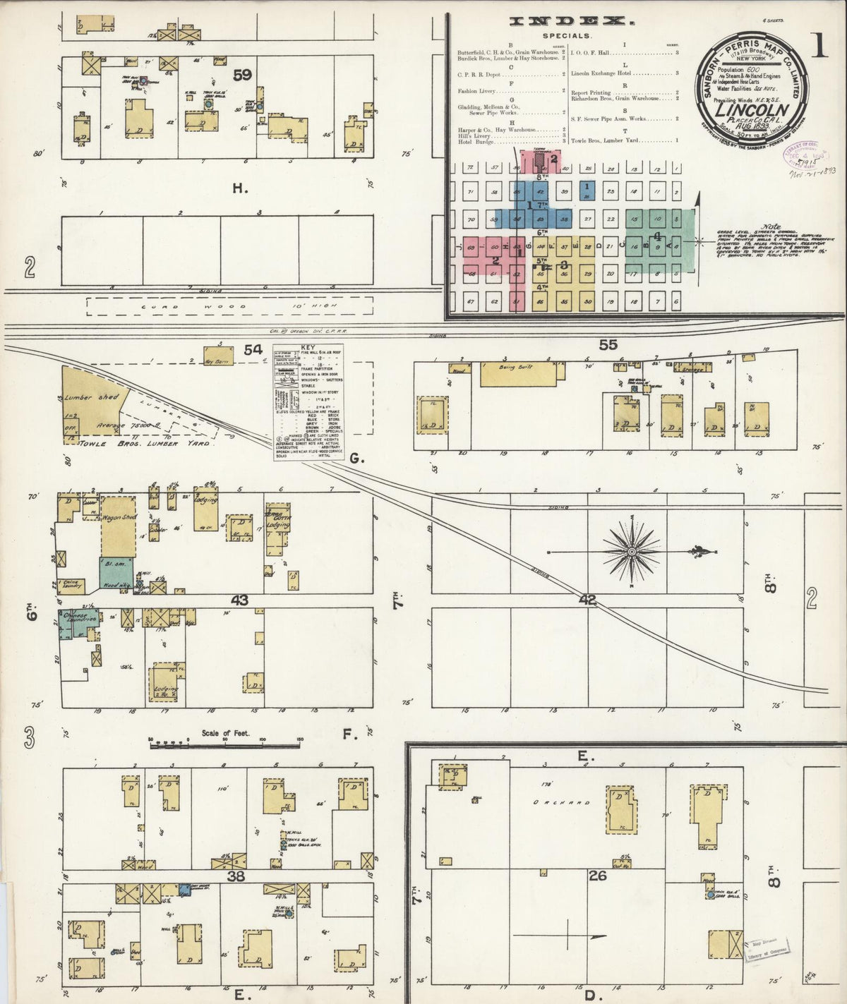 Sanborn Fire Insurance Map from Lincoln, Placer County, California (1893), Sheet #0001 - Complete Map Set gallery image, historic Sanborn map, vintage wall art, California California